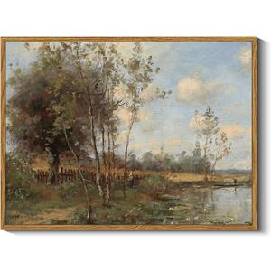 ARPEOTCY Vintage Framed Canvas Wall Art, Rustic Bedroom Living Room Country Scenery Paintings Wall Decor, Large Prints Art, Kitchen Farmhouse Retro Pictures, 20x30 Inch