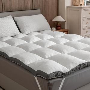 King Mattress Topper - Pillow Top Mattress Topper King, Soft Fluffy Mattress Pad for Back Pain, Extra Thick Supportive Mattress Pad, WhiteOeko-TEX Certified - 2000GSM