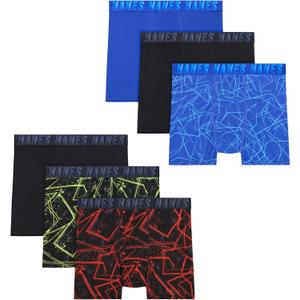 Hanes Moves Breathable Underwear, Performance Stretch Boxer Briefs for Boys, Moisture-Wicking, 6-pk (Blue/Black/Red/Lime Print) XL