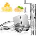 Honoson Rotary Cheese Grater Stainless Steel Handheld Rotary Parmesan Grater Cheese Cutter Slicer Shredder with 4 Stainless Drum for Grating Hard Chocolate Nuts Kitchen Tool