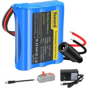 12V 2600mAh Rechargeable Li-ion Battery Pack with Charger, Bare Leads Wire Replacement Lithium Battery Compatible with 12 Volt Devices RC Car, Boat, Robot, DIY, LED Light Strip, CCTV Camera