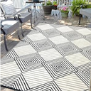 Waterproof Outdoor Rug 9x12ft, Boho Reversible Plastic Straw Mat for Patio RV Deck Porch Backyard Balcony Camping Picnic Beach Indoor Outdoor Carpet, Black&Beige