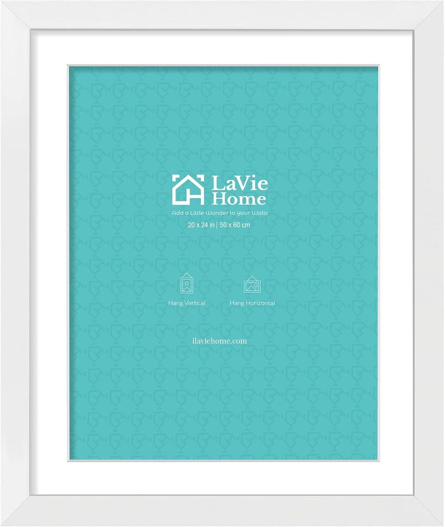 LaVie Home 20 x 24 Poster Frame White, Display Pictures 16x20 with Mat or 20x24 Without Mat, Stable and Sturdy Picture Frame and Polished Plexiglass, Horizontal and Vertical Format of The Wall1 Pack
