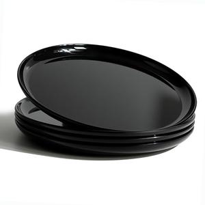 ONEderful 9 Inch Melamine Dinner Plates Set of 4 - Black Modern Flat Plates, Durable & Lightweight Catering Dishes for Parties, Picnics, Holidays, Dishwasher Safe