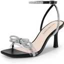 DREAM PAIRS Women's Double Bowknots Heels Open Square Toe Ankle Strap Crystal Rhinestone Dress Sandals for Party Wedding, Size 8