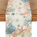 Artoid Mode Starfish Coral Shell Pearl 210 GSM Summer Table Runner, Seasonal Kitchen Dining Table Decoration for Home Party Decor 13x72 Inch