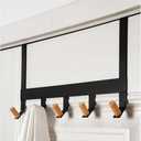 A&M Shops Over The Door Hanger - Heavy Duty Metal Door Hanger with Lotus Wood Tip for Bathroom & Bedroom - Coat Rack Organizer with 5 Stylish Towel Hooks for Door, Clothes & Bags - Black - Pack of 2