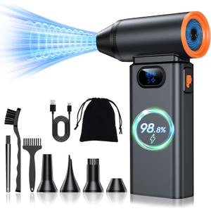 Compressed Air Duster,Electric Air Duster,130000rpm Super Power Cordless Turbo Fan,4-Gear,Leaf Blower,Mini Air Blower,Adjustable Jet Dry Cleaning Kit for PC,Keyboard,Car,Outdoor,Handheld Blower