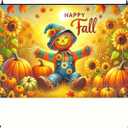 Happy Fall Backdrop Banner Autumn Thanksgiving Party Decorations Banner 71x43 Inchs Autumn Maple Leaves Pumpkins Backdrop Fall Scarecrow Sunflower Outdoor Indoor Decor