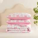 CCoutueChen Pink Bow Comforter Set Queen 3Pcs Pink Floral Bedding Set for Girls Kids Romantic Princess Style Bowknot Bedding Ultra Soft Reversible Garden Flower Comforter Sets with 2 Pillowcases