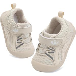 FEETCITY Wide Baby Shoes Boys Girls Baby Barefoot Shoes Breathable Infant Walking Shoe Crib Sock Shoe Toddler Sneakers Flexible (9-15 Months Infant, Beige)