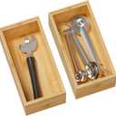 Kitchen Drawer Organizer Bins, Stackable Bamboo Deep Drawer Organizer for Silverware, Utensils, Cutlery, Flatware, Junk Drawer, Dresser, Bathroom, 6" x 3" x 2.5" (Set of 2)