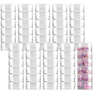 MUKLEI 10 Sets 6 Layer Cylinder Stackable Plastic Bead Containers, 10G/10ML Stackable Round Plastic Containers Makeup Sample Container for Buttons, Beads, Small Items