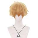 Denji Wig Blonde Anime Wig Short Blonde Mens Hair Denji Cosplay Hair with Necklace Heat Resistant Synthetic for Costume Halloween Party