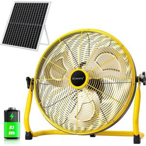 blessny 18" Large Solar Rechargeable Floor Fan for Home Gazebo Greenhouse | 35W Solar Panel with 23 Ft Long Cord for Camping Barn Poultry Pet House Outdoor Cooling or Air Circulation