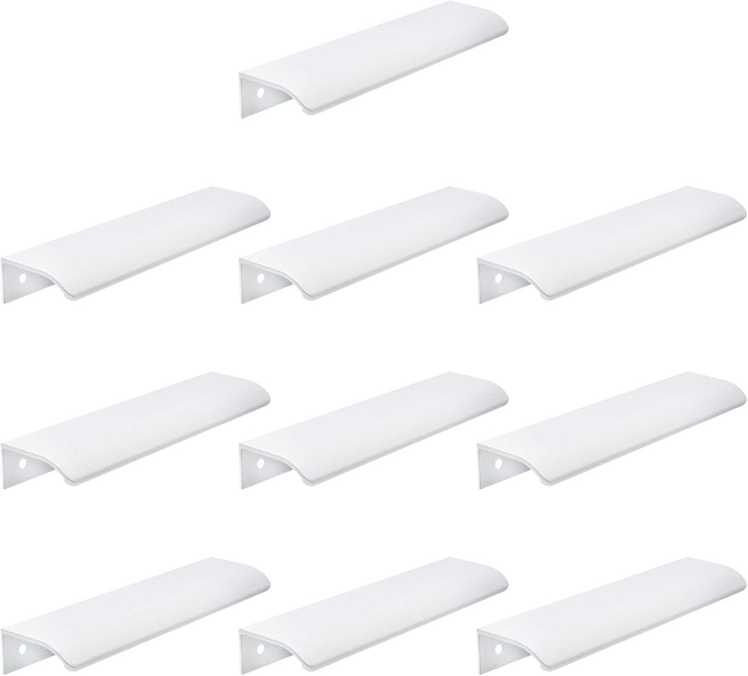 LC LICTOP Curved Edge Pull Handles, 5.9 Inch Edge Finger Tab Handle for Caibnets Drawer Closet Door Wardrobe Cupboard, 10 Inch Hole Spacing, 10 Pcs White Edge Pulls