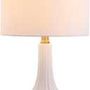 JONATHAN Y JYL1030A Parker 21.5" Ceramic Mini LED Table Lamp, Modern, Contemporary, Elegant, Office, Living Room, Family Room, Dining Room, Bedroom, Hallway, Foyer, Brass/White