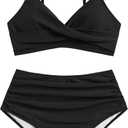 ZAFUL Women High Waisted Bikini Sets Two Piece Swimsuit Push Up Twist Front Ruched Bathing Suit (Black, XXL)