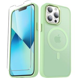 for iPhone 13 Pro Max Case, Matte Magnetic Phone Case with 1 Screen Protector, Support for Magsafe, Translucent Frosted Slim Shockproof Protective Cover for iPhone 13 Pro Max 6.7 inch, Mint Green