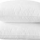 BHZ Goose Down Feather Pillows Queen Size Set Of 2, Hotel Collection Bed Pillows for Sleeping Medium Firm Soft Support Pillow for Side and Back Sleepers (White)