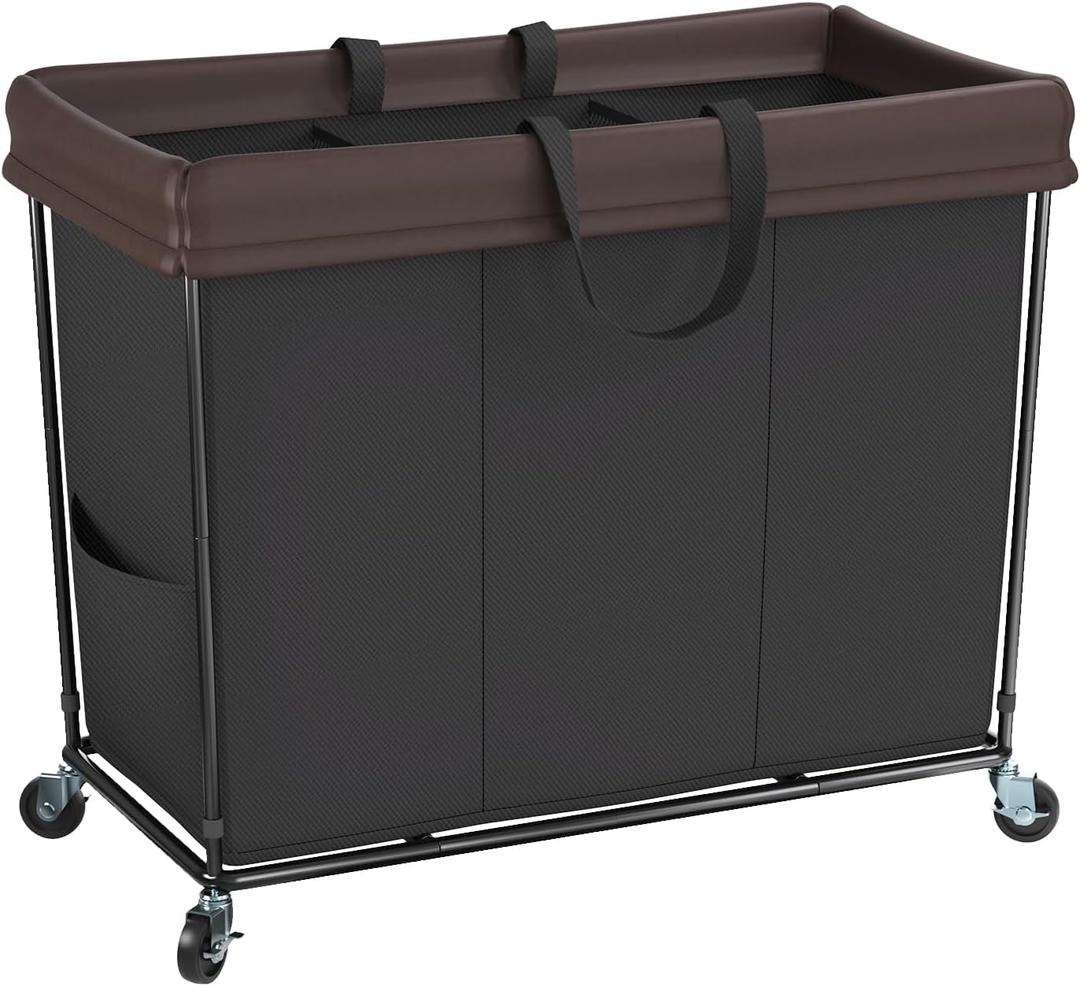 Mefirt 320L Laundry Hamper with Wheels, 3 Section Large Rolling Laundry Basket Bag with Wheels, Clothes Hamper Cart for Laundry, Bedroom, Bathroom and Dorm, Missing Screws