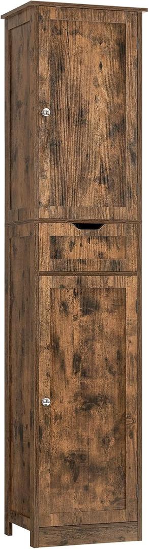 Iwell 67" Tall Storage Cabinet, Bathroom Cabinet with Drawer & Adjustable Shelves, Narrow Storage Cabinet, Floor Cabinet for Living Room, Home Office, Rustic Brown