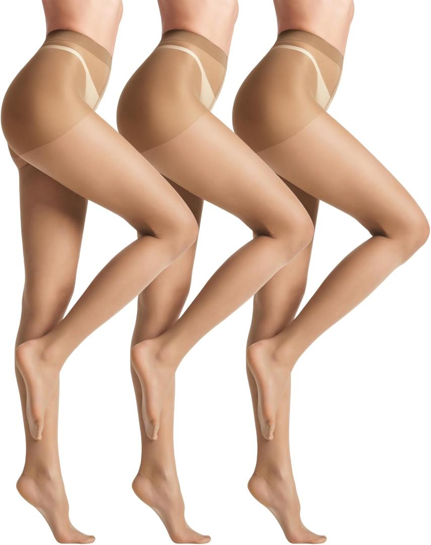 leg elegant 3 Pairs 20D Women's Sheer Tights Ultra Sheer Pantyhose with Control Top (XL)