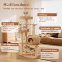 55" Wood Cat Tree for Indoor Cats Large Adult,Tall Cat Tower with Scratching Post and Cozy Hammock for Large Cat,Multi-Level Modern Cat Condo with Hand-Woven,Easy to Assemble and Clean