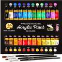 Acrylic Paint Set Canvas Art Paints 24 Colors Perfect Paint Finish (0.41oz,12 ml) With 3 Brushes - Painting Canvas, Paper, Wood, Rock, MDF, Ceramic & Fabric