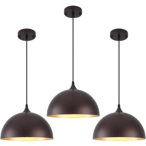 Farmhouse Pendant Light 12 Inch, Modern Pendant Lights Kitchen Island, Adjustable Height Dome Pendant Lights Fixtures for Dining Room Barn,Oil Rubbed Bronze Finish, 3 Pack