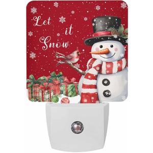 Christmas Night Lights Plug into Wall, Let It Snow Snowman and Bird Red Plug in Night Light with Dusk-to-Dawn Light Sensor, Automatic Dimmable LED Nightlight for Bathroom, Hallway, Kitchen, Stairway (3 in W x 4.5 in D x 2 in H)