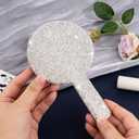 Framendino, 1 Pack Rhinestone Handheld Mirror Round Bling Glitter Cosmetic Dazzling Portable Hand Mirrors with Handle for Women White