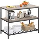 VASAGLE Kitchen Island with 3 Shelves, 47.2 Inches Width Kitchen Shelf with Large Worktop, Stable Steel Structure, Industrial, Easy to Assemble, Greige and Black UKKI001B02