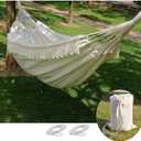 Brazilian Boho Large Fringe Swing Bed - Portable 2 Person Hammock for Patio, Porch, Backyard, Indoor with Carrying Bag, Tree Hammock - Soft Cotton Fabric White