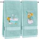 2 Pcs Hummingbird Hand Towels for Bathroom Decorative Fancy Bathroom Towels Embroidered 100% Cotton Spring Bath Towel 13.4x29 Inch for Home Kitchen Dcor (Blue, Hummingbird)