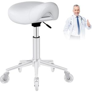 Saddle Stool Heavy Duty 400lbs - Ergonomic Thick Saddle Seat Cushion, Easy Height Adjustable, Healthy Posture No Pain, Smooth Rolling No Creaky Noises, Rolling Saddle Stool Chair with Wheels (White2)