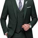 WULFUL Men's Slim Fit 3 Piece Suit, One Button Solid Blazer Business Party Jacket Vest Pants Set (XX-Large, Dark Green)
