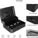Cash Box with Money Tray and Combination Lock, Large Money Box for Cash Regiser, Safe Lock Box for Money Saving Metal 11.8"x9.45"x3.54" Black, XL 