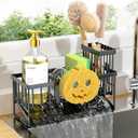 Cisily Kitchen Sink Caddy Organzier with High Brush Holder, Sponge Holder for Sink, 304 Rustproof Stainless, Kitchen Countertop Soap Dispenser Organizer (Black With Smiley Face Holder, 9.25)