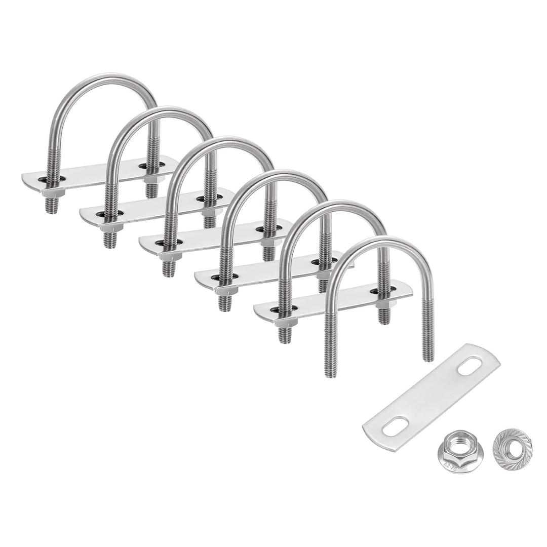 uxcell 6 Set 1-1/2" Inner Wide Round U Bolts, 2-1/4" Length 304 Stainless Steel U-Bolts with Flange Hexagon Nuts, Frame Plates for Trailer, Automotive, (38mm W x 57mm L)