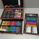 POPYOLA Art Supplies, 269 Piece Deluxe Art Set with 6 Drawing Pads, Watercolor Paints, Crayons, Colored Pencils Set in Wooden Case, Creative Gifts for Adults Artists Beginners (Brown)