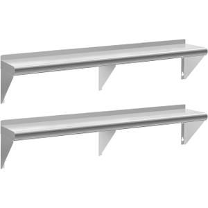 Stainless Steel Shelf 12" x 72", 2 Pack NSF Wall Mounted Commercial Metal Shelving with Backsplash for Restaurant, Utility Room, Kitchen and Garage