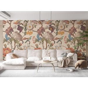 Zeeko Floral Peel and Stick Wall Mural Beige Flower Wallpaper for Bedroom TV Background Vintage Wallpaper Large Floral Wall Murals Art Deco 148" W x 98" H Zeeko Floral Peel and Stick Wall Mural Beige Flower Wallpaper for Bedroom TV Background Vintage Wallpaper Large Floral Wall Murals Art Deco 148" W x 98" H