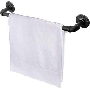 Industrial Pipe Towel Rack Towel Bar, Heavy Duty Wall Mounted Rustic Farmhouse Bath Towel Holder for Bathroom (Black, 18 Inch)