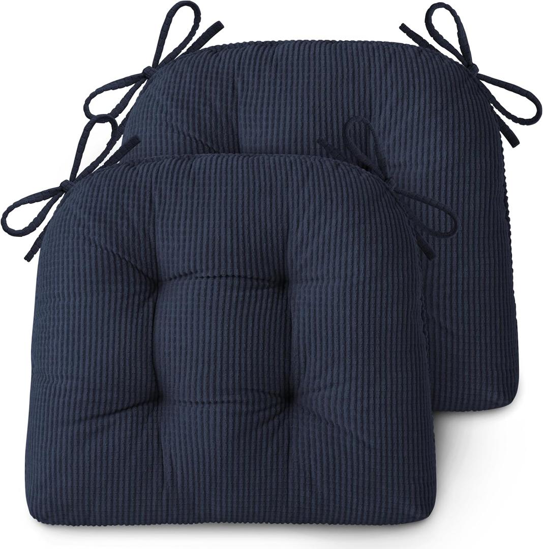 AddGrace Dining Chair Cushions Set of 2 Non-Slip 18"x16"x3" Blue