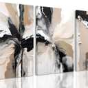 LYPHNX Framed Black and Brown Abstract Geometric Canvas Wall Art Modern Grey White Beige Print Poster Set of 3 Painting Terracotta Brush Strokes Picture Home Decor for Bathroom Bedroom Office 12"x16"