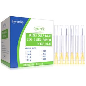 SHAOTONG 20 Gauge 1.5 Inch Luer Lock Accessories Disposable Lab Supplies, Pack of 100