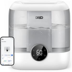 Dreo Smart Humidifiers for Bedroom, 6L Top Fill Supersized Cool Mist Humidifier for Large Room, 60 Hour Runtime, Quiet Ultrasonic Humidifiers for Plants, Baby, Nursery, Indoor, Home, Night Light, Gray