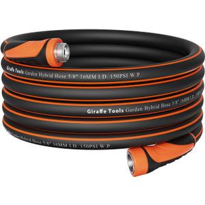 Giraffe Tools Garden Hose 50ft x 5/8", Water Hose Heavy Duty, Flexible, Lightweight Hybrid Hose with Swivel Handle, Male to Female Fittings, Burst 600 PSI