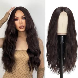 Long Brown Wavy Wigs for Women Middle Part Dark Brown Wig 26 inch Natural Wave Synthetic Wig Heat Resistant Fiber Wigs for Daily Party Use